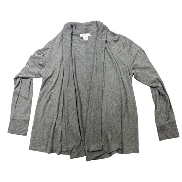 Liz Claiborne Weekend Sweater Womens Large Gray Knit Open Front Cardigan Stretch - Picture 1 of 6